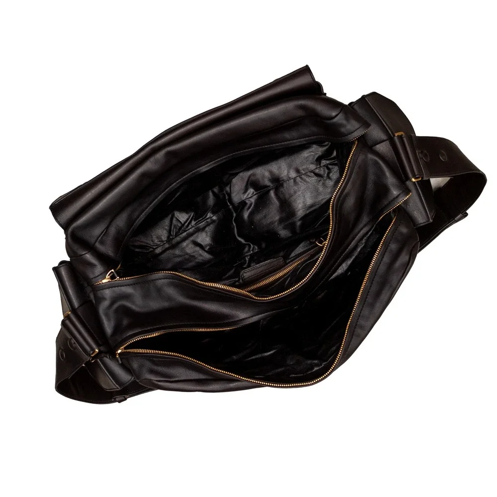Vntg 1990s Bottega Veneta Dark Brown Leather Multi Pocket Messenger Shoulder Bag